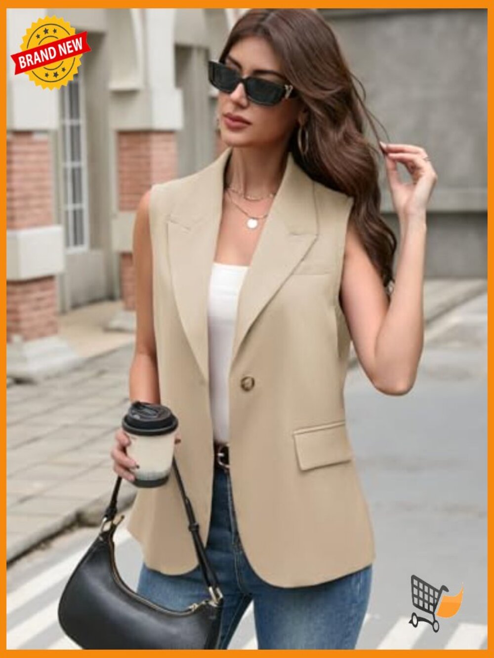 Sleeveless Blazer Vest Lightweight Lined Notch Lapel Button Front Pockets Work - Picture 4 of 7